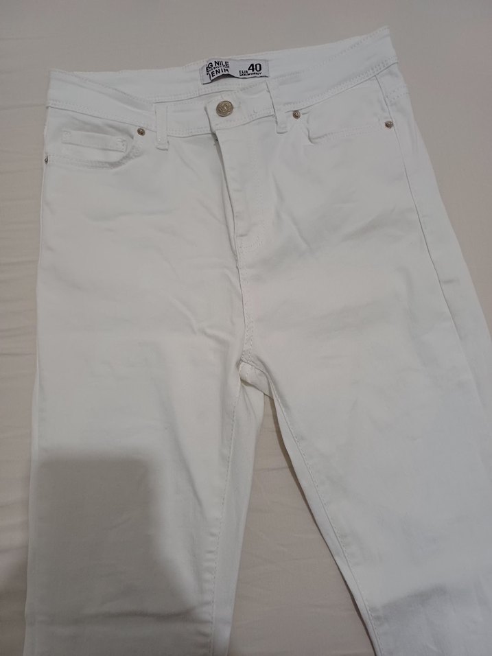 Kadın Beyaz ispanyol paça kot pantolon - Görsel 2