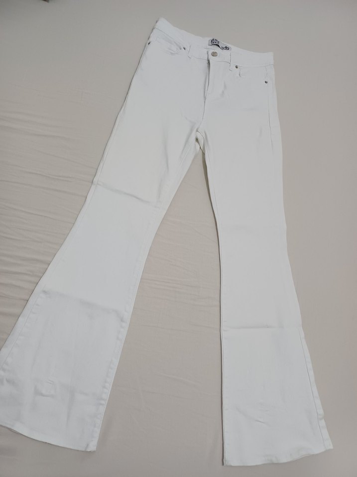 Kadın Beyaz ispanyol paça kot pantolon - Görsel 5