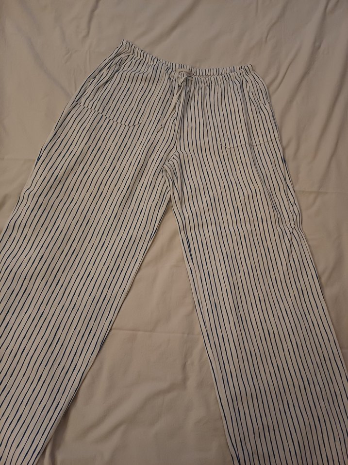 lcw vision beli lastikli çizgili keten karışımlı Kadın Pantolon - Görsel 2