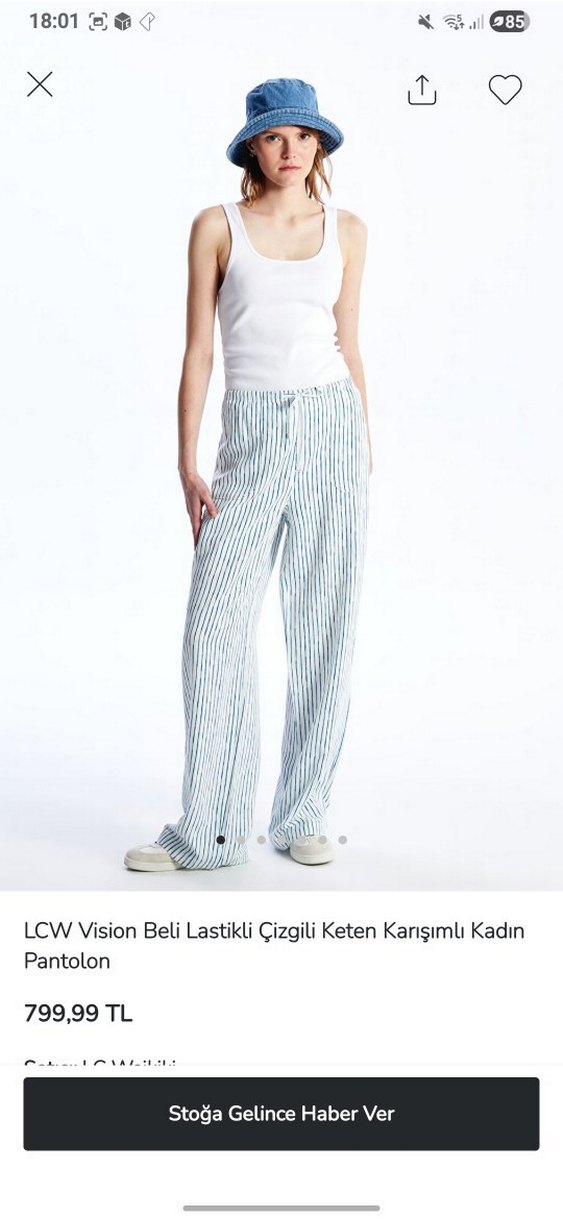 lcw vision beli lastikli çizgili keten karışımlı Kadın Pantolon - Görsel 5