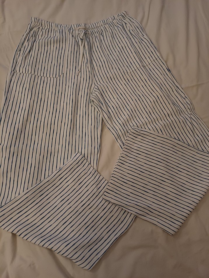 lcw vision beli lastikli çizgili keten karışımlı Kadın Pantolon - Görsel 3