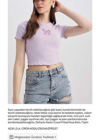 Mor Kısa Kollu crop top - Görsel 3
