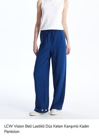lcw vision düz beli lastikli keten karışımlı kadın pantolon - Görsel 5