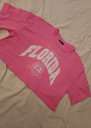 Pembe Baskılı oversize crop top - Görsel 2