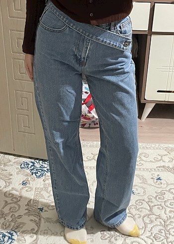 Kadın Geniş Paça Kemerli Midi Denim Pantolon - Görsel 2