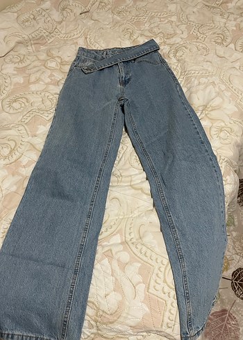 Kadın Geniş Paça Kemerli Midi Denim Pantolon - Görsel 3