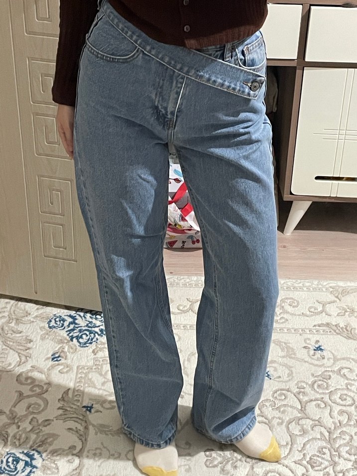 Kadın Geniş Paça Kemerli Midi Denim Pantolon - Görsel 2