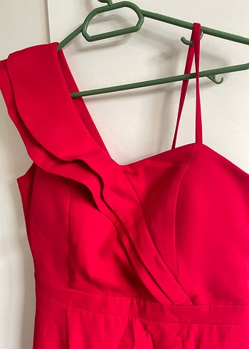 Kırmızı Drapeli Uzun Abiye Elbise - Görsel 4