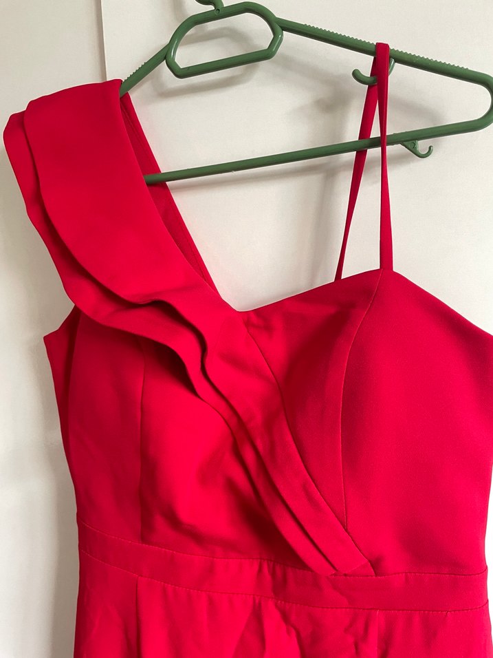 Kırmızı Drapeli Uzun Abiye Elbise - Görsel 4