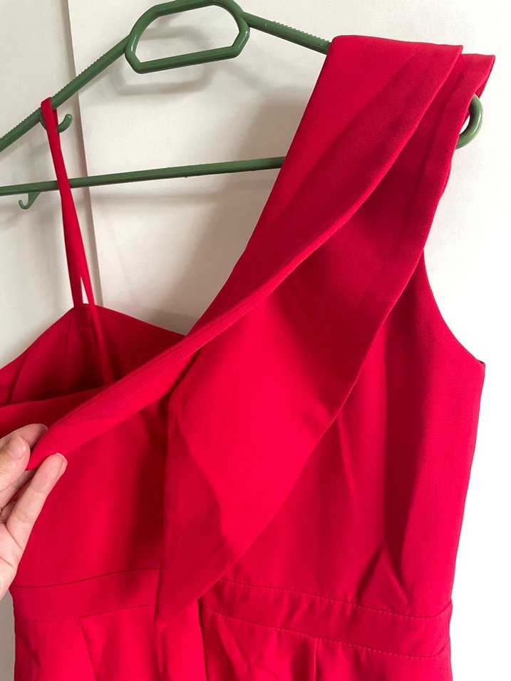 Kırmızı Drapeli Uzun Abiye Elbise - Görsel 5