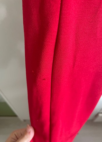 Kırmızı kare Yaka Uzun Drapeli Abiye Elbise - Görsel 4