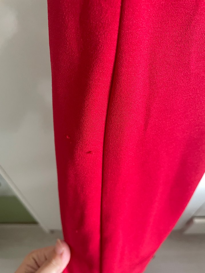 Kırmızı kare Yaka Uzun Drapeli Abiye Elbise - Görsel 4