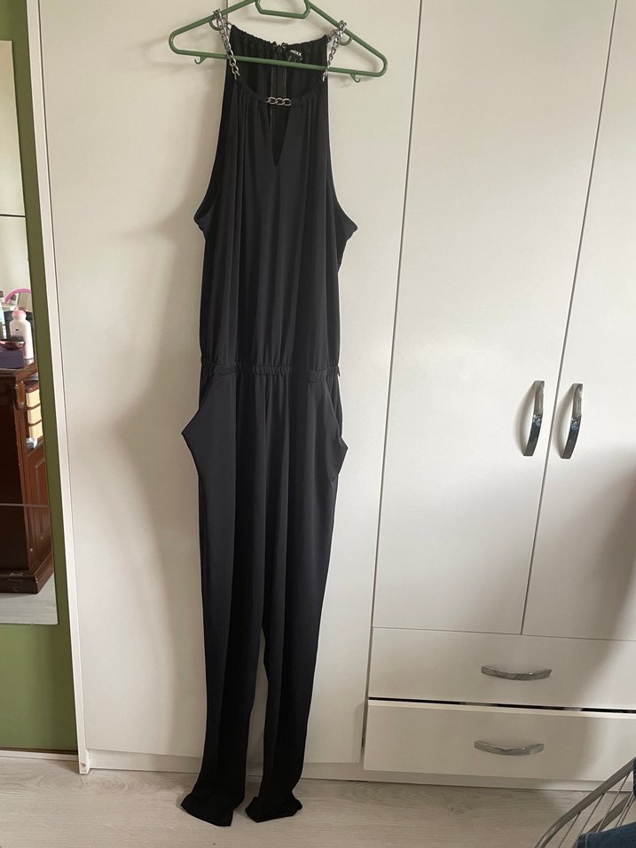 Zincir Detaylı Siyah Uzun Askılı Tulum - Görsel 2