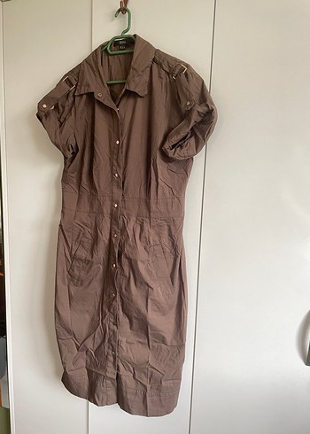 Düğmeli Kahverengi Midi Keten Ceket - Görsel 3