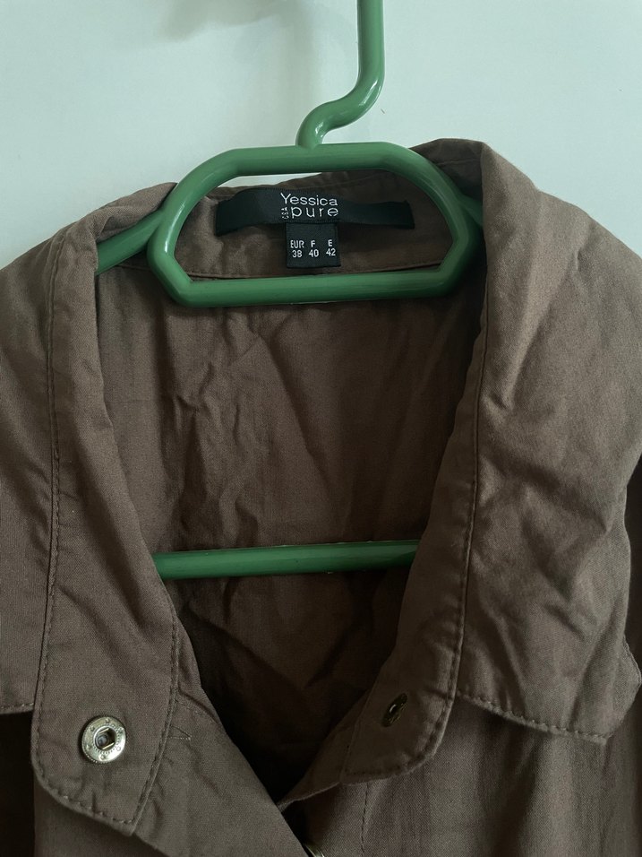 Düğmeli Kahverengi Midi Keten Ceket - Görsel 2