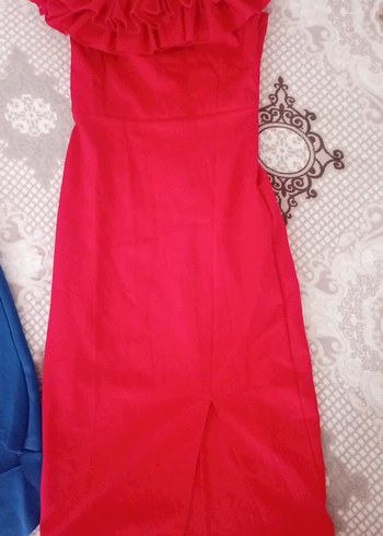 Parlak Kırmızı Mini Straplez Elbise - Görsel 4