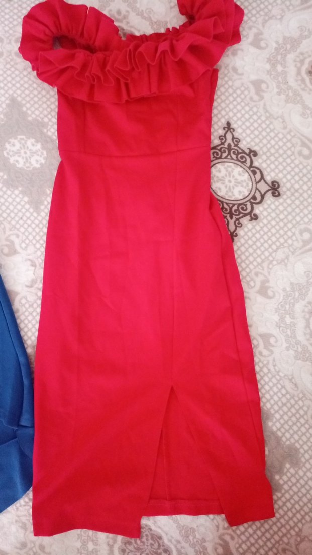 Parlak Kırmızı Mini Straplez Elbise - Görsel 4