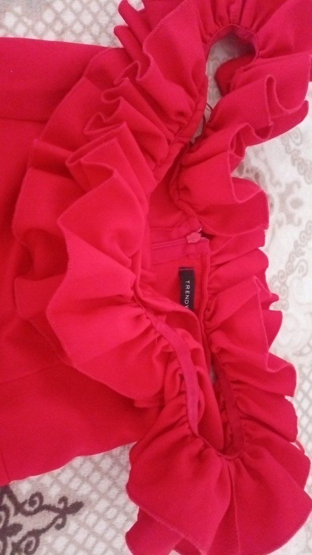 Parlak Kırmızı Mini Straplez Elbise - Görsel 3