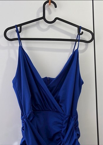 Zara Mavi Drapeli İnce Askılı Midi Elbise