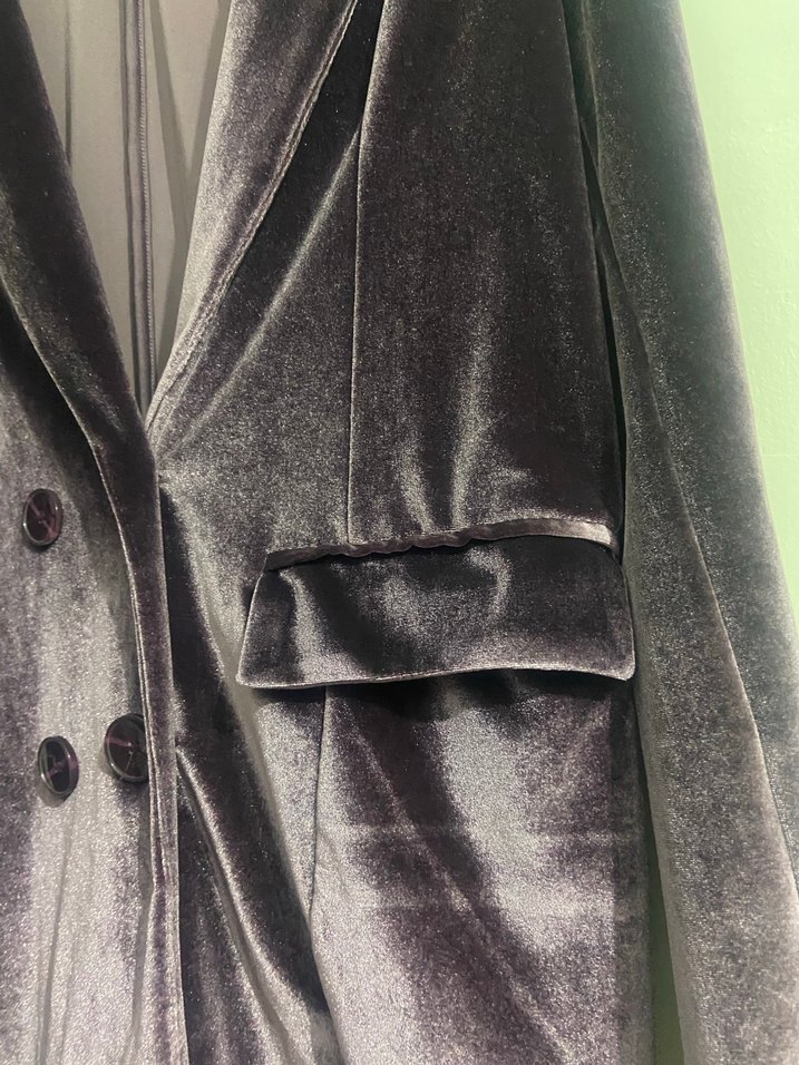 Mor Kadife Düğmeli Midi Blazer - Görsel 4