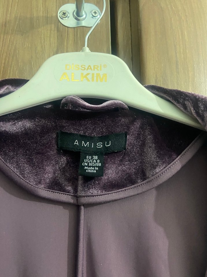 Mor Kadife Düğmeli Midi Blazer - Görsel 3