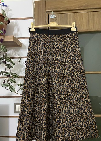 Leopar Desenli Uzun Keten Kadın Etek - Görsel 3