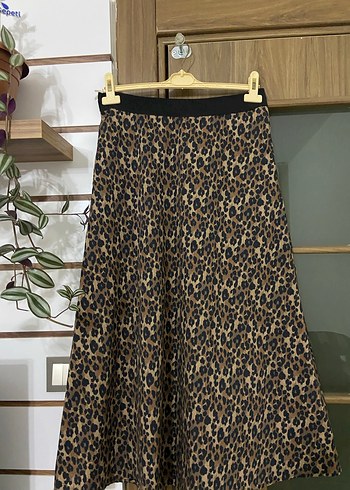 Leopar Desenli Uzun Keten Kadın Etek - Görsel 2