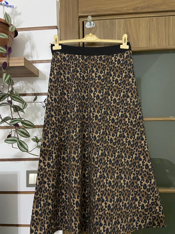 Leopar Desenli Uzun Keten Kadın Etek - Görsel 2