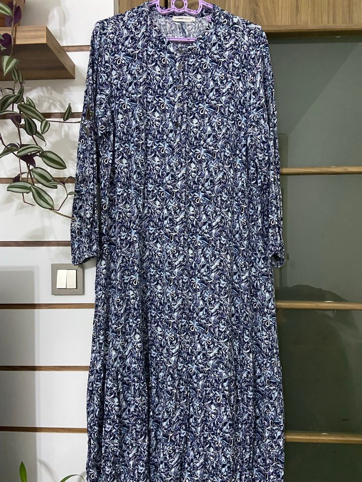 Uzun Kollu, Pileli, Bohem Uzun Elbise - Görsel 2