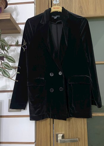 Siyah Kadın Süet Midi Blazer - Görsel 2