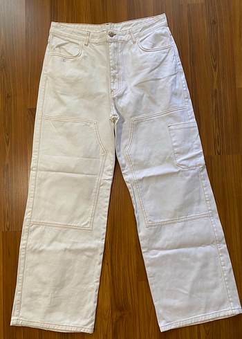 Beyaz Midi Boy Salaş Jean Pantolon