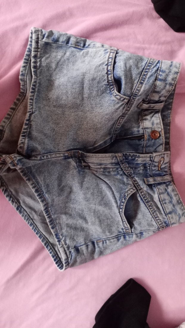 Kadın Mavi Bağlama Desenli Mini Denim Şort - Görsel 3