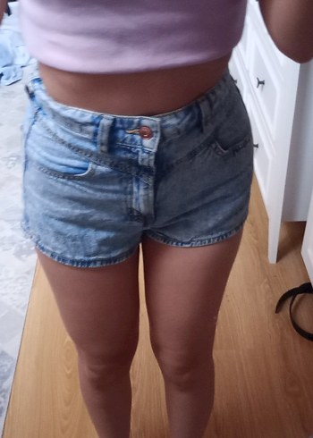 Düğmeli Mavi Mini Denim Şort - Görsel 2