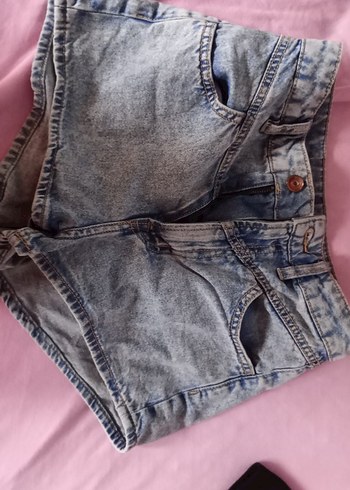 Düğmeli Mavi Mini Denim Şort - Görsel 3