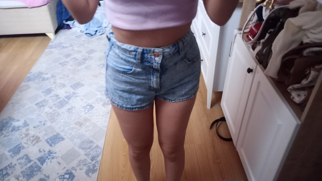 Düğmeli Mavi Mini Denim Şort - Görsel 2