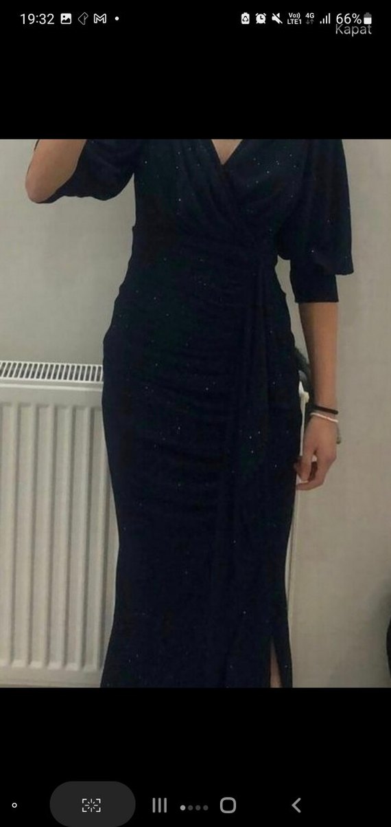 Siyah Drapeli Uzun Abiye Elbise - Görsel 2