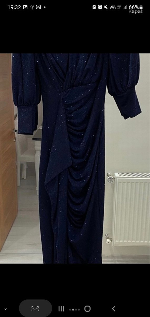 Siyah Drapeli Uzun Abiye Elbise - Görsel 3