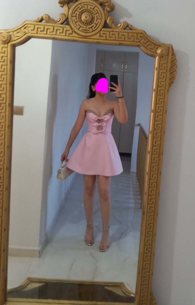 Pembe Straplez Mini Kokteyl Elbisesi - Görsel 2