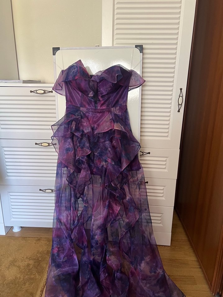 Mor Drapeli Straplez Uzun Elbise - Görsel 3