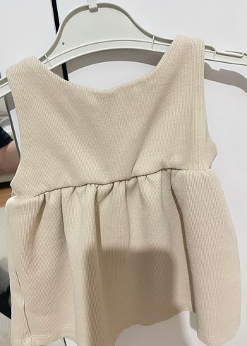 Kız Çocuk Keten Bej Düğmeli Kolsuz Elbise - Görsel 2