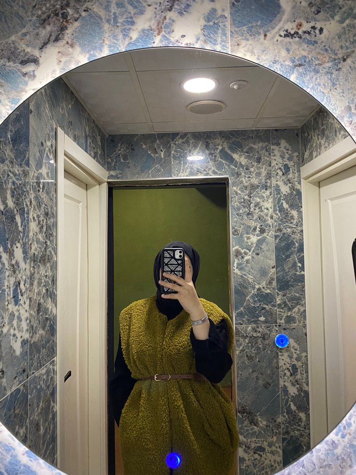 Kürklü yağ yeşili yelek - Görsel 2