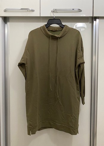 s Beden Kadın Haki Uzun Kollu Salaş Sweatshirt Tunik