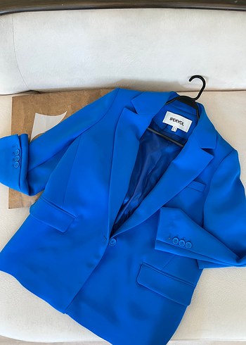 Düğmeli Mavi Kadın Blazer Ceket