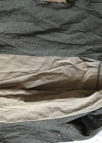 haki Keten Gömlek Düğmeli Uzun Kollu - Görsel 3