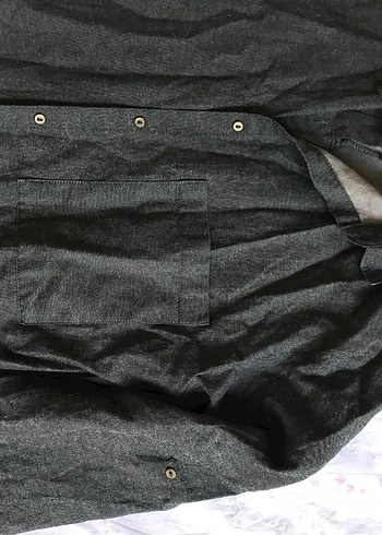 haki Keten Gömlek Düğmeli Uzun Kollu - Görsel 2