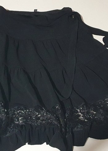 Siyah Fırfırlı Gotik Mini Etek