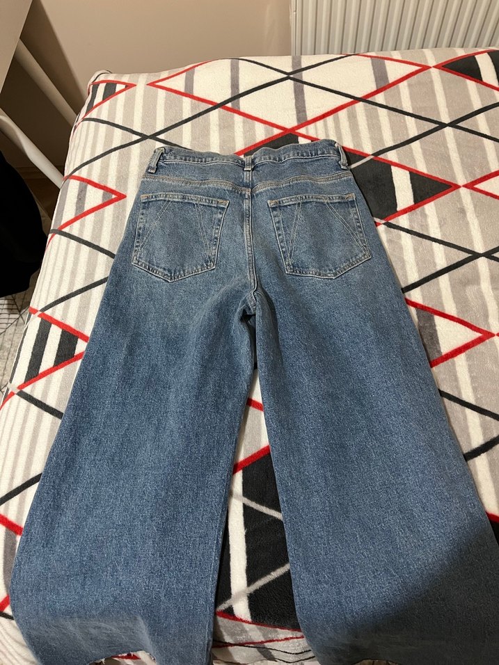 Gri Mavi Bol Kesim Midi Kot Pantolon - Görsel 2