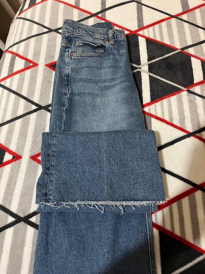 Gri Mavi Bol Kesim Midi Kot Pantolon - Görsel 3