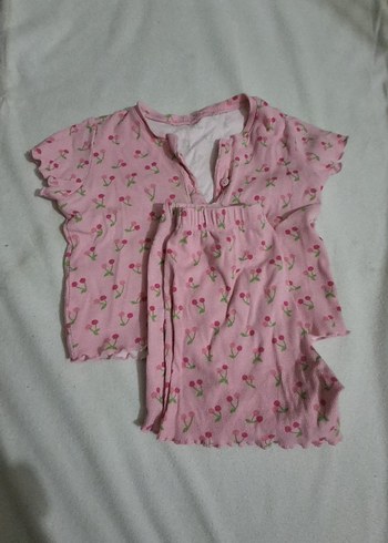 Düğmeli Pembe Desenli Çocuk Takımı - Görsel 3