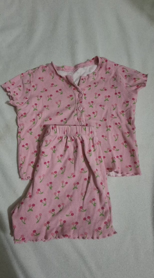 Düğmeli Pembe Desenli Çocuk Takımı - Görsel 2